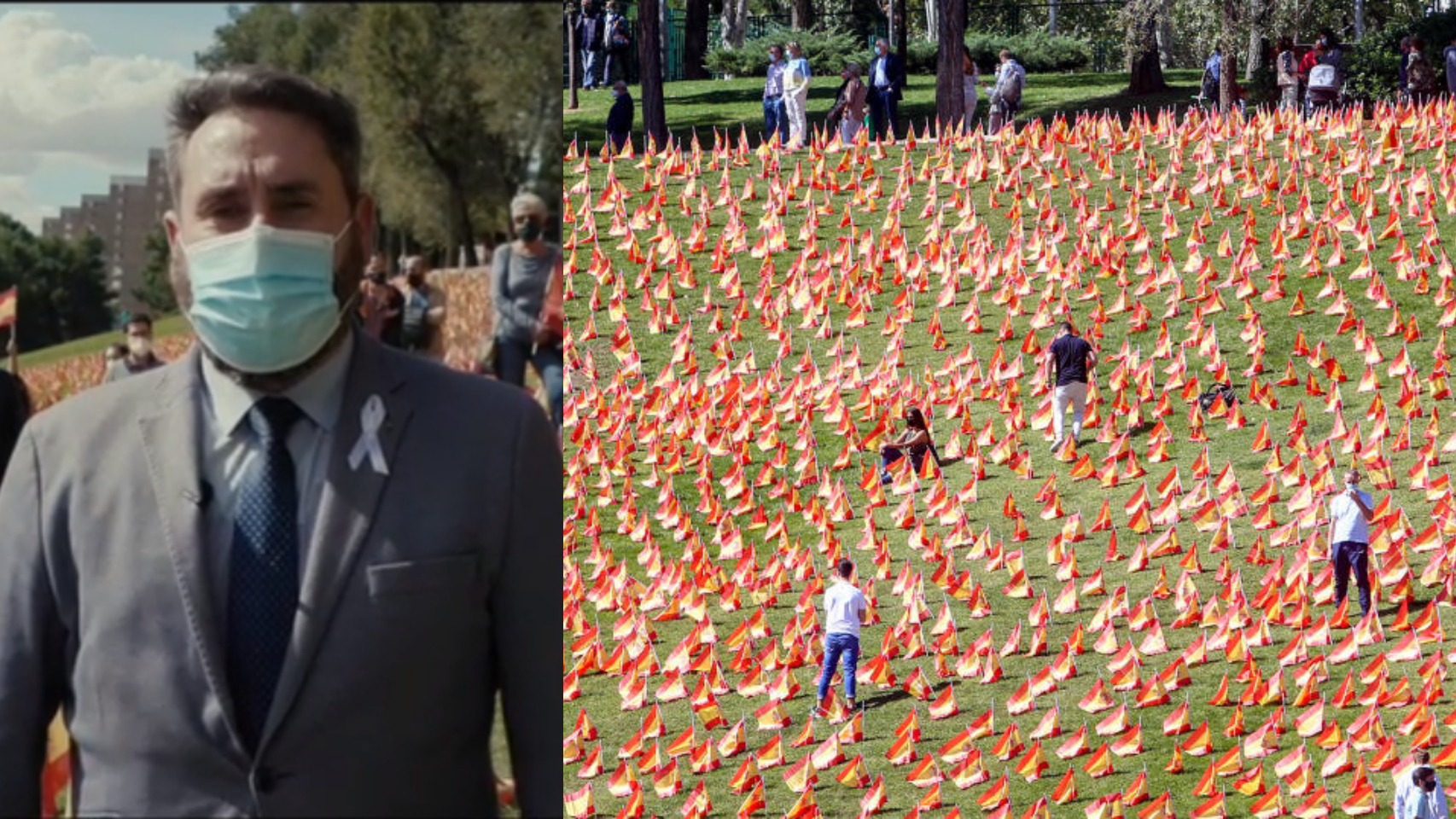 Jaime Sánchez Bermúdez, a la izquierda. A la derecha, el parque Roma de Madrid este domingo.