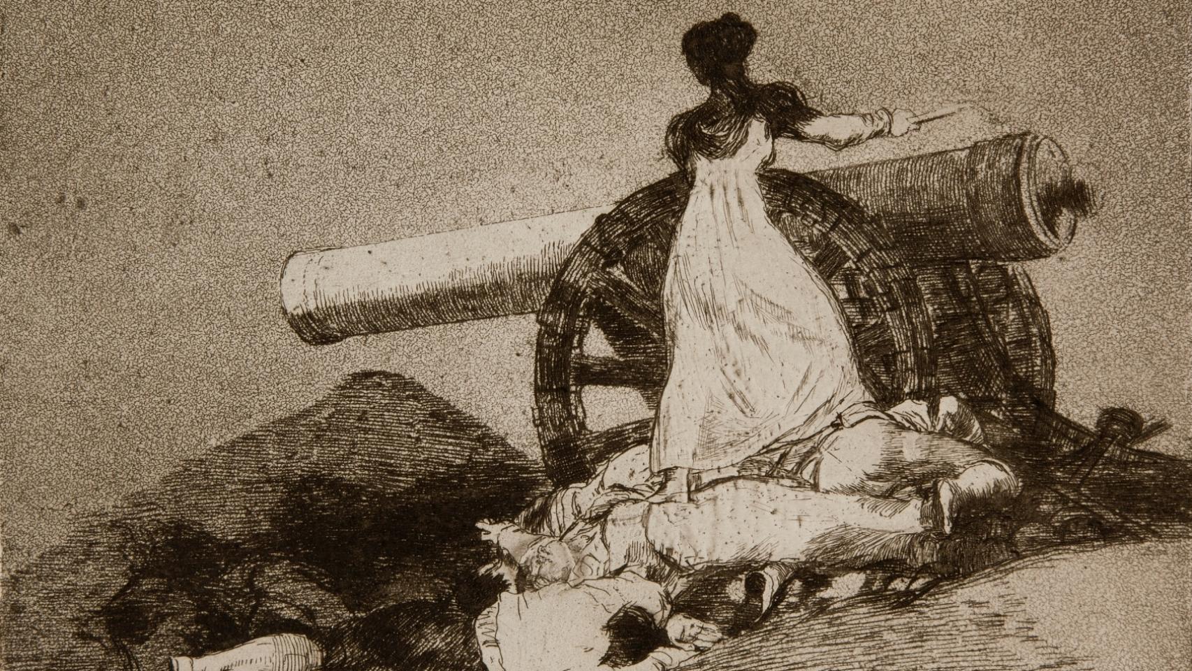 Grabado de Goya titulado '¡Qué valor!'.