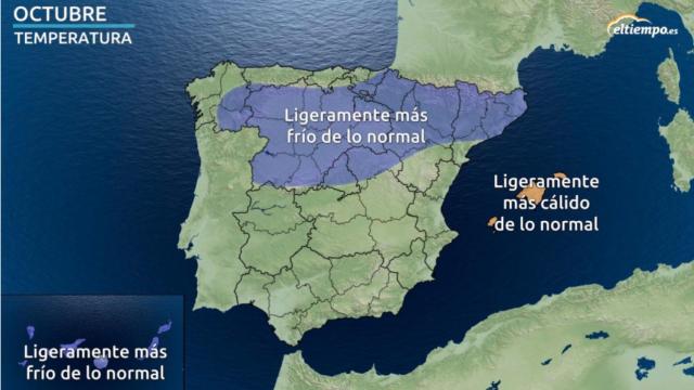 Anomalías de temperaturas previstas para octubre según eltiempo.es.