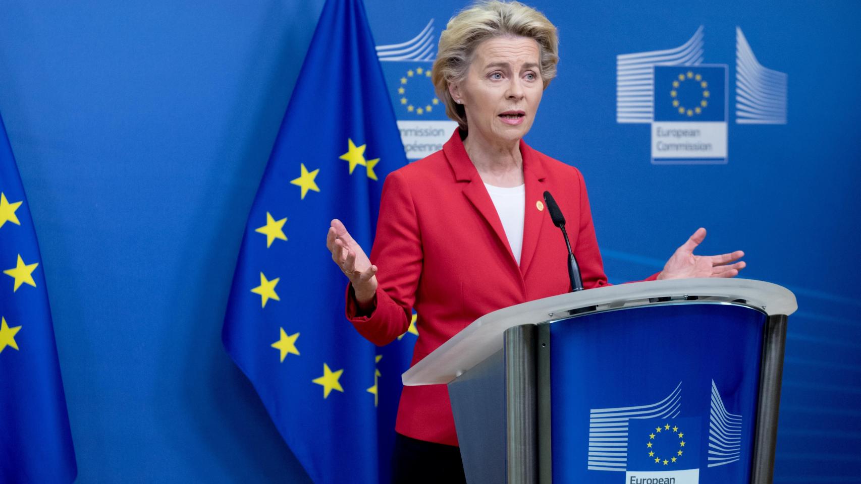La presidenta Ursula von der Leyen, durante su comparecencia de este jueves