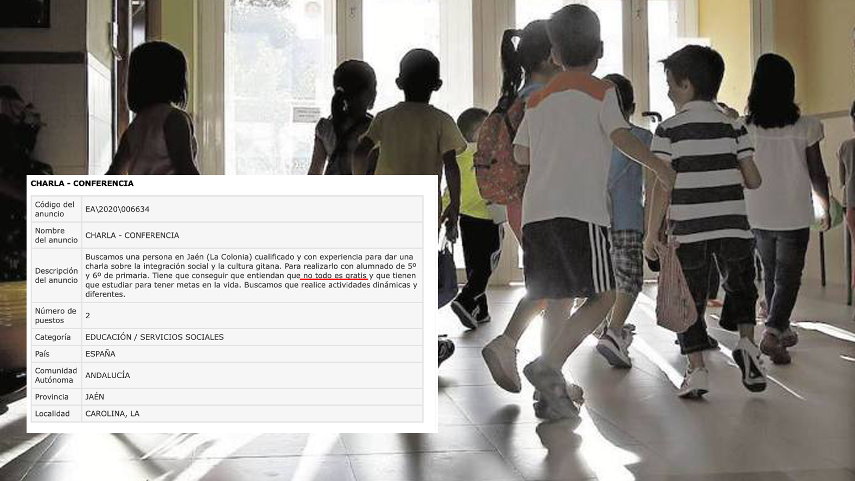 Un  colegio de Jaén busca a un monitor para enseñar que no todo es gratis