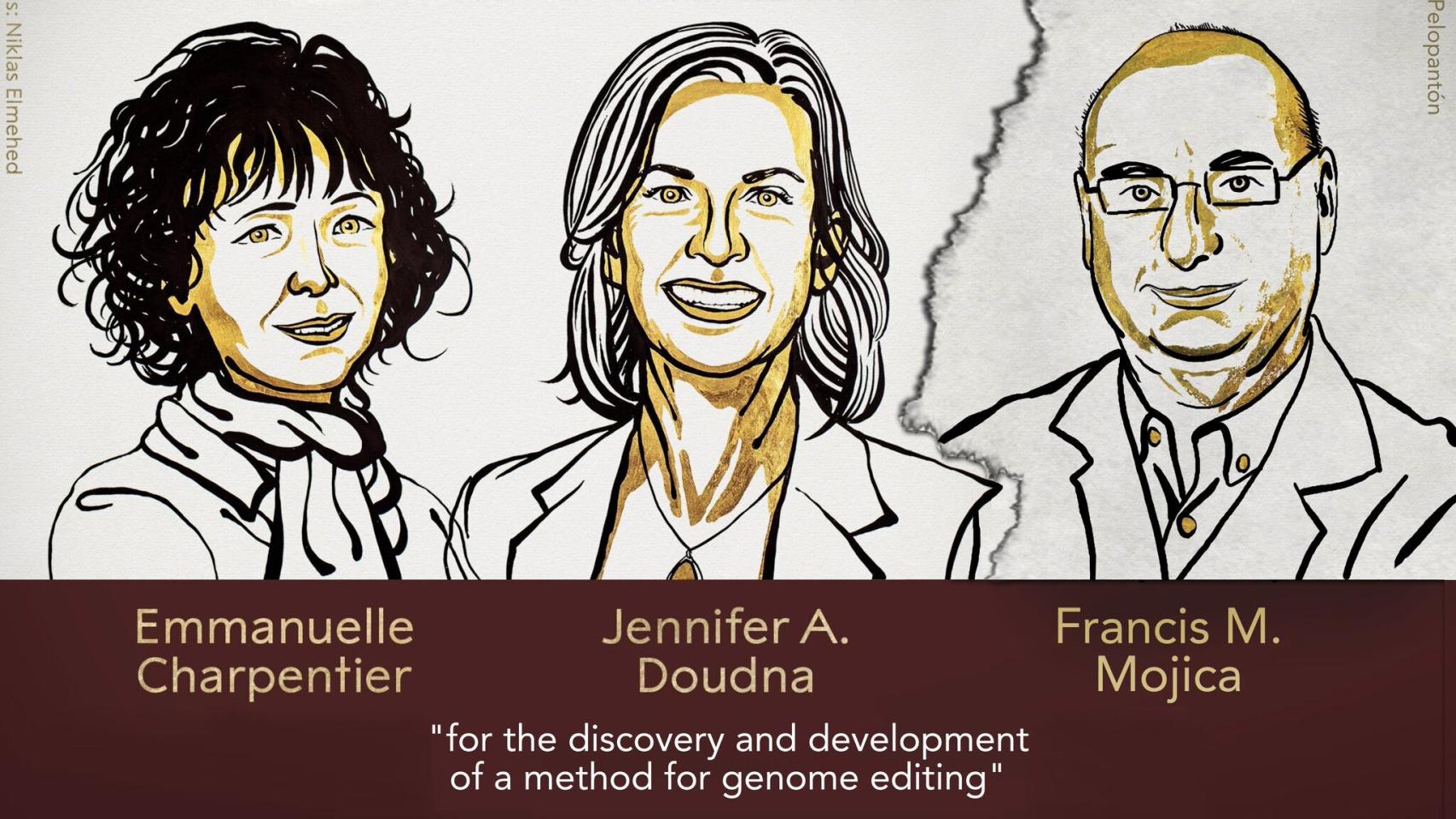 Las galardonadas Emmanuelle Charpentier y Jennifer Doudna. A la derecha Francis Mojica, que ha quedado fuera.