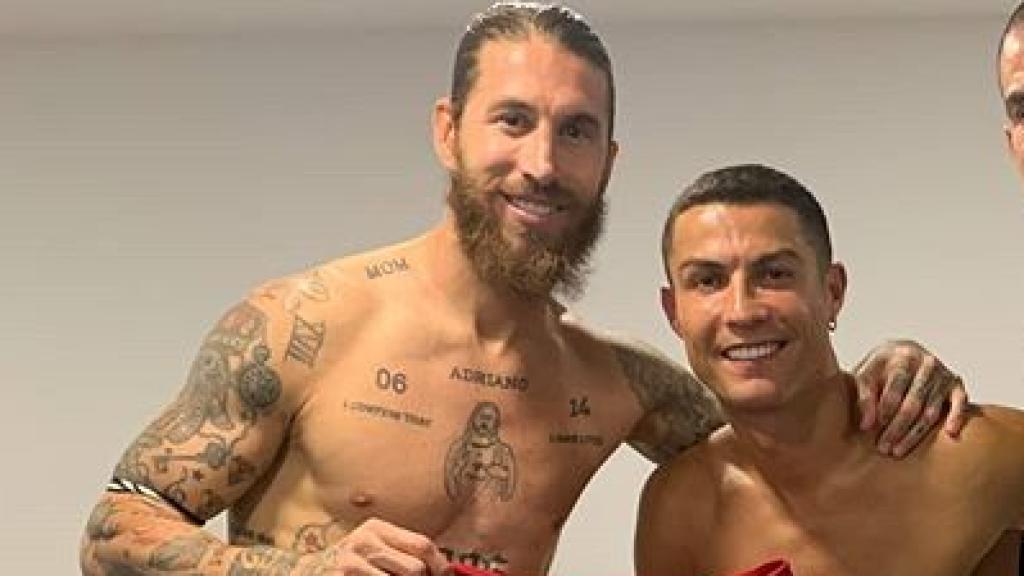 Sergio Ramos con Cristiano Ronaldo y Pepe