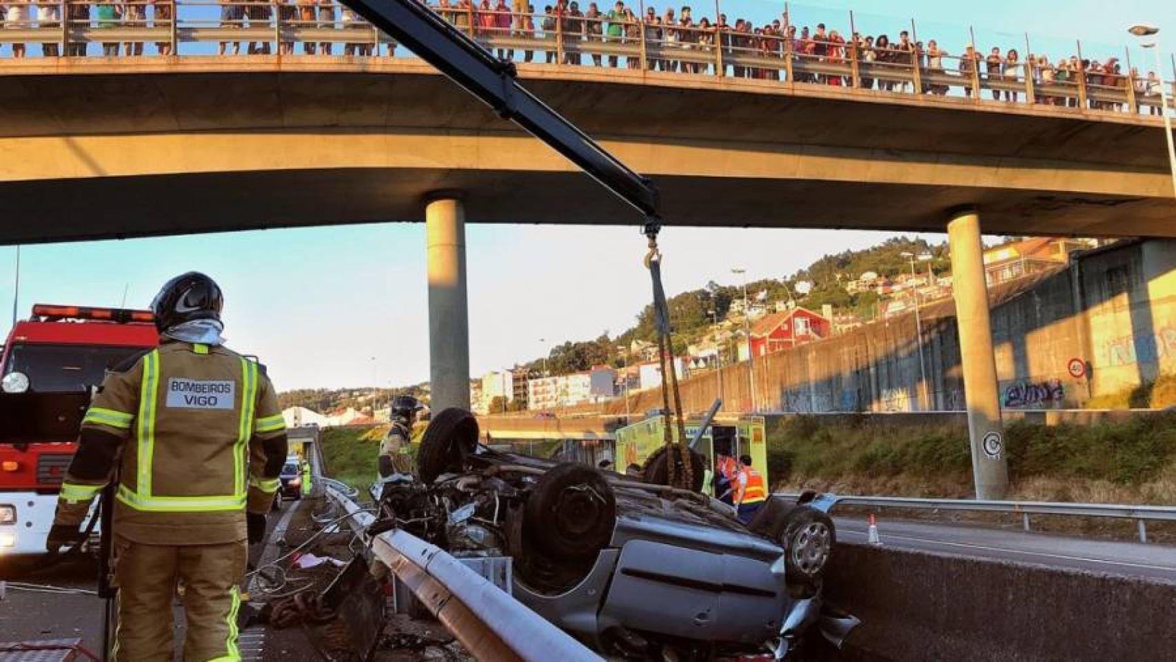 Imagen del triple accidente mortal en Vigo.