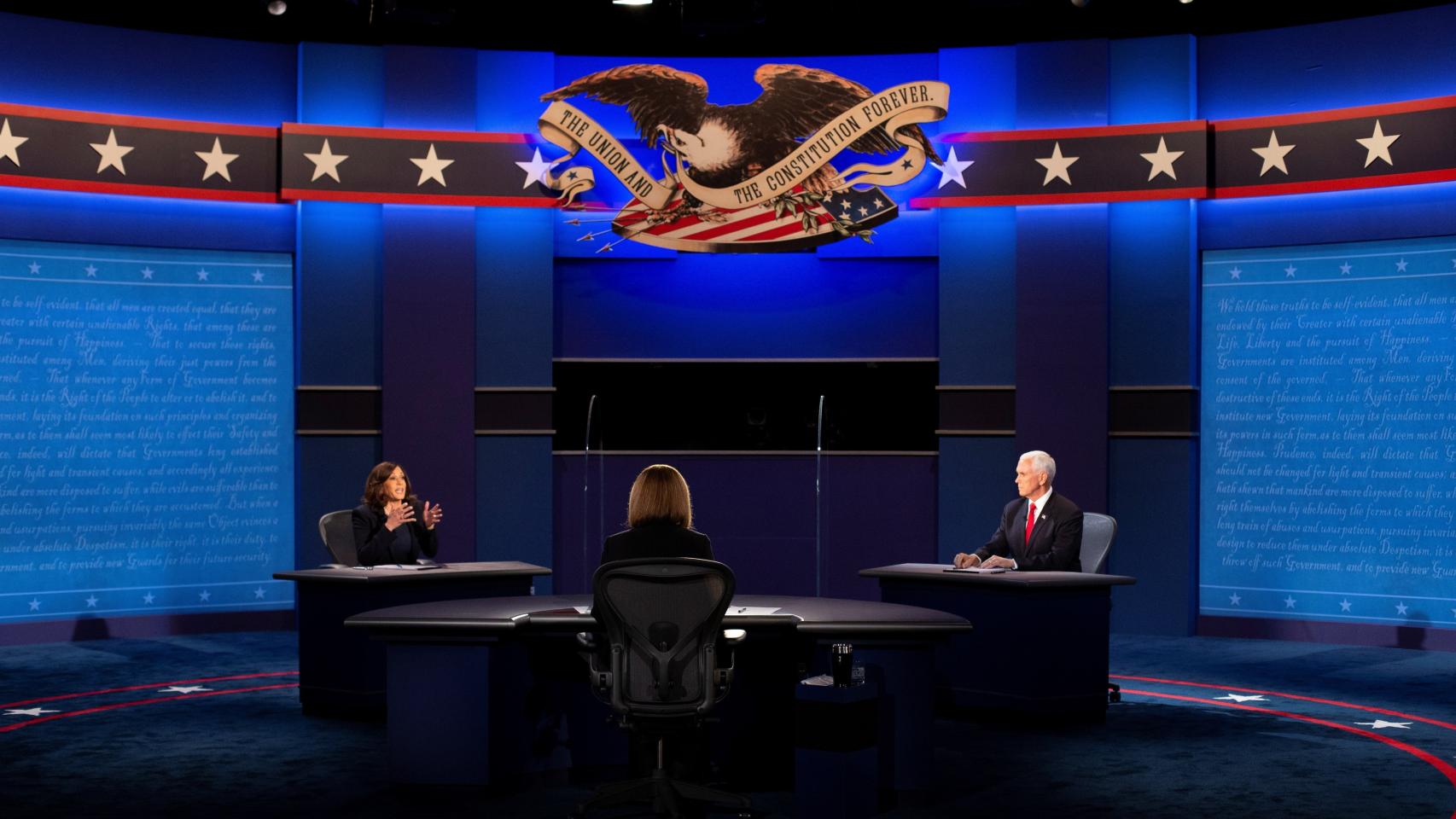 MikePence y Kamala Harris debaten en la Universidad de Utah, en Salt Lake City.
