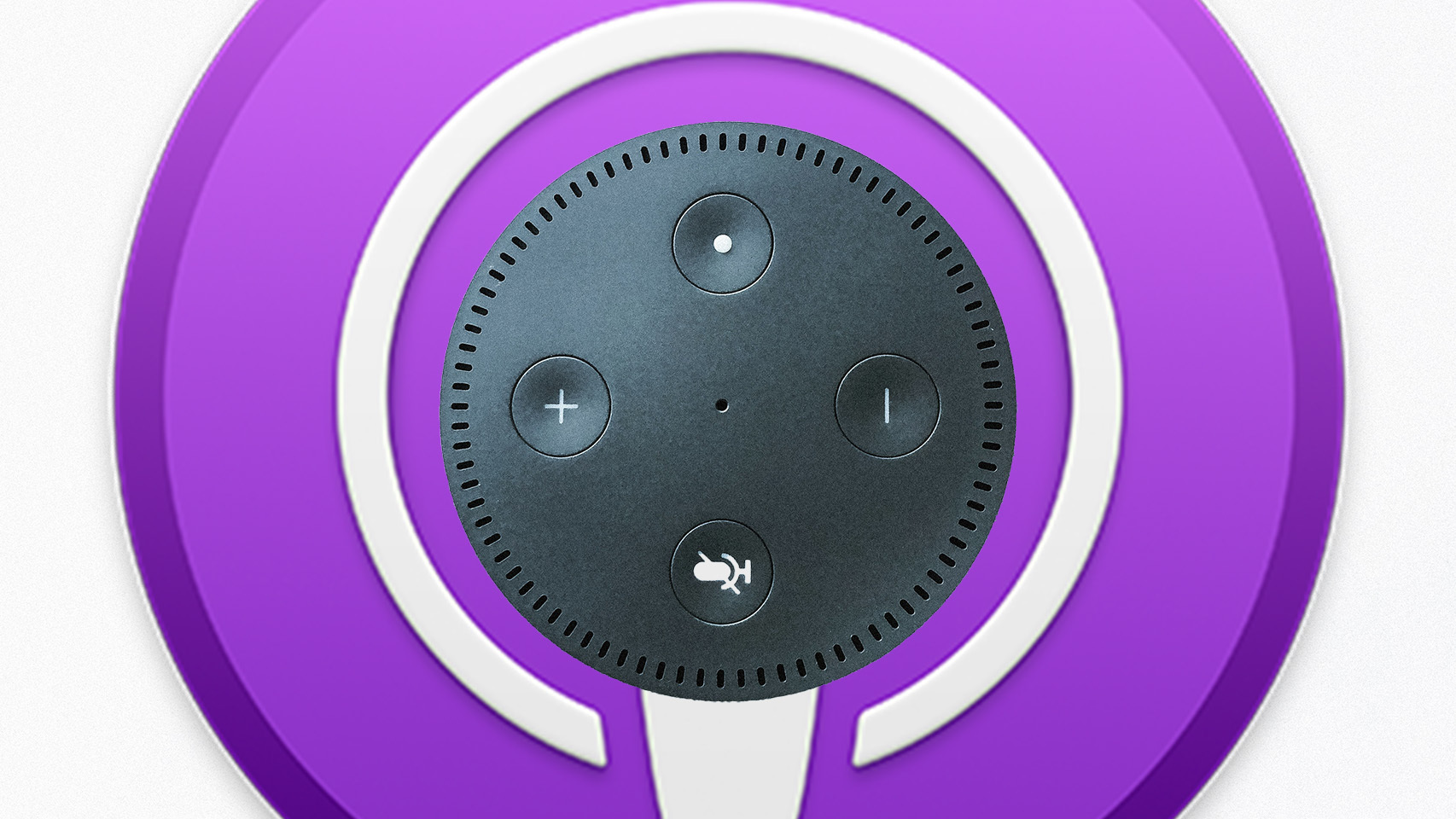 Un Amazon Echo delante del logo de Apple Podcast.