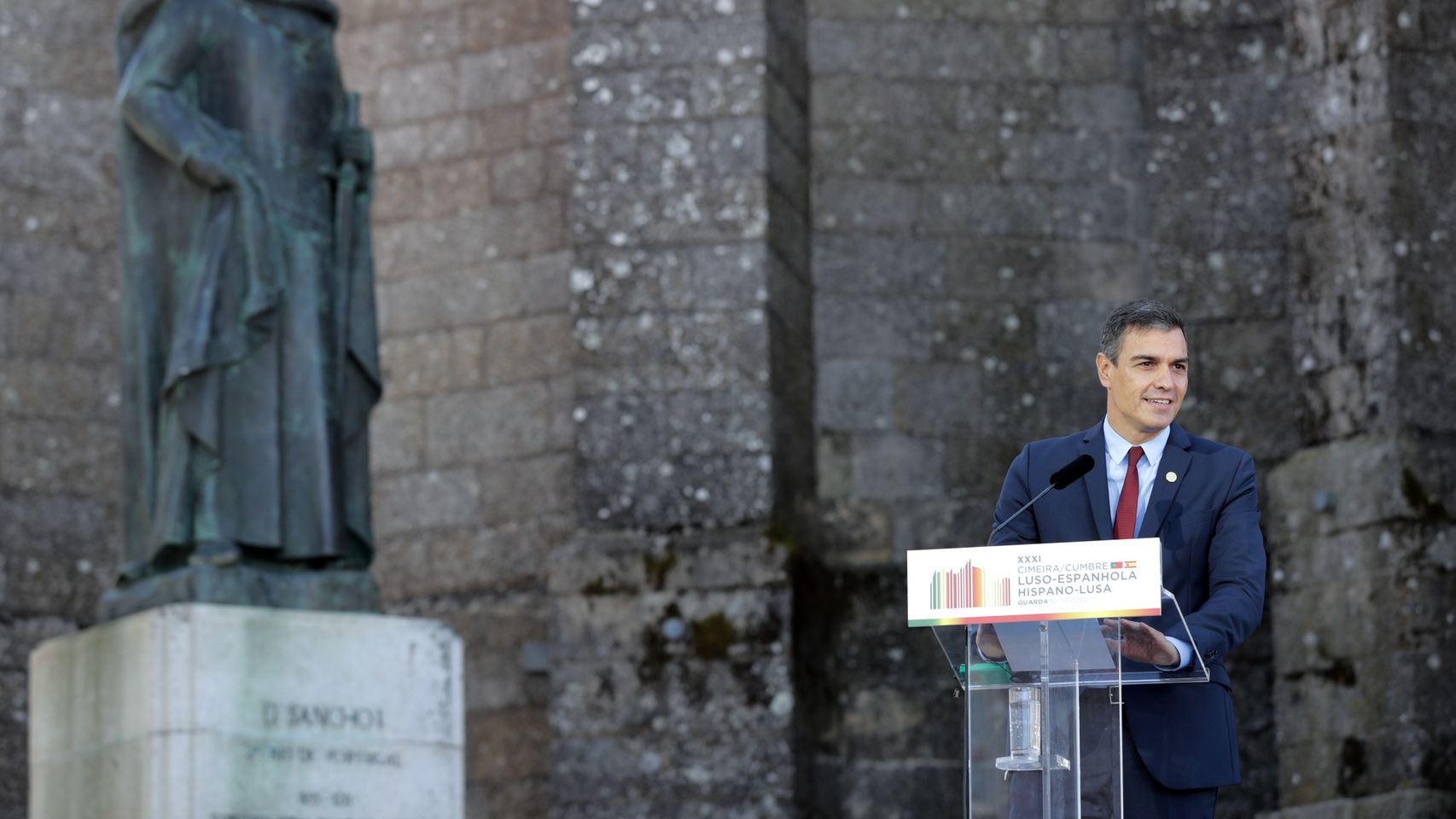 Pedro Sánchez durante su comparecencia junto al primer ministro portugués, Antonio Costa.