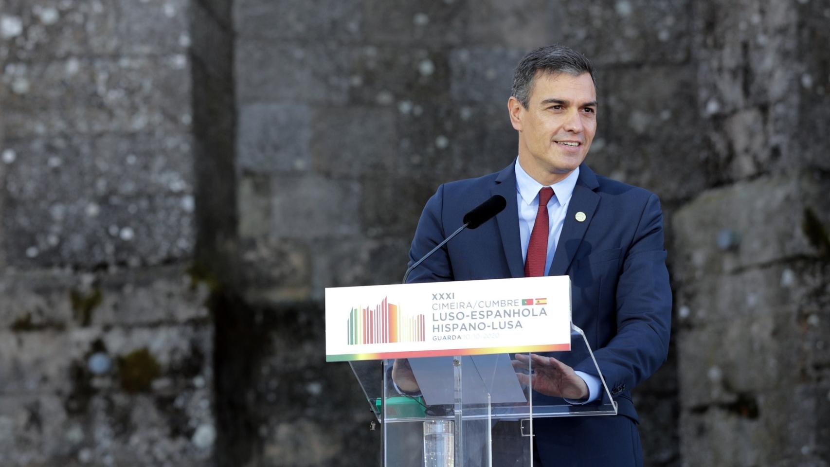 Pedro Sánchez durante su comparecencia junto al primer ministro portugués, Antonio Costa.