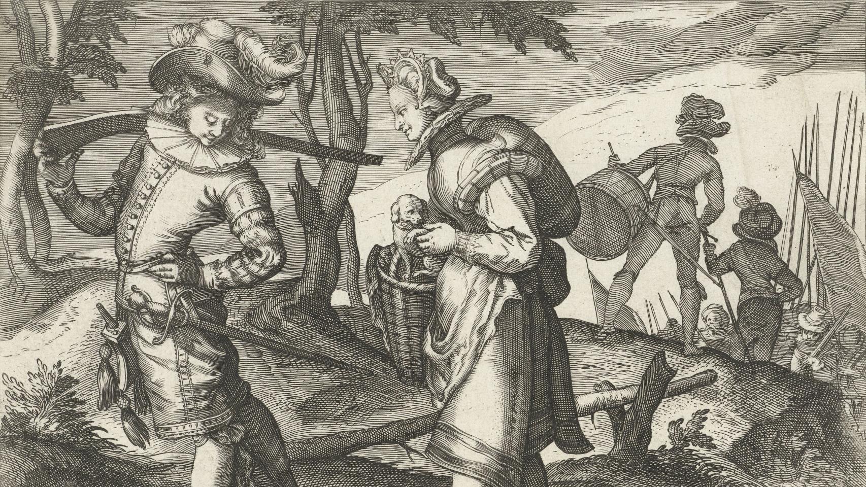 'Un soldado orgulloso con su joven esposa', un grabado de Gillis van Breen.