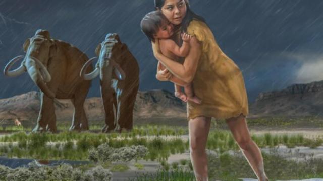 Dibujo de una mujer caminando por el Lago Otero.