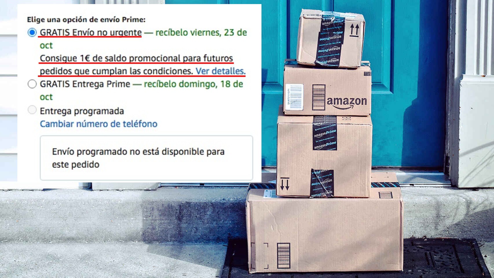 Seleccionando la opción de GRATIS Envío no urgente puede conseguir un euro en cada compra si es cliente Prime.