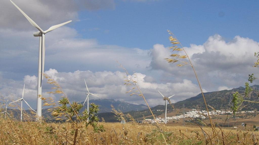 Imagen de archivo de un parque eólico.