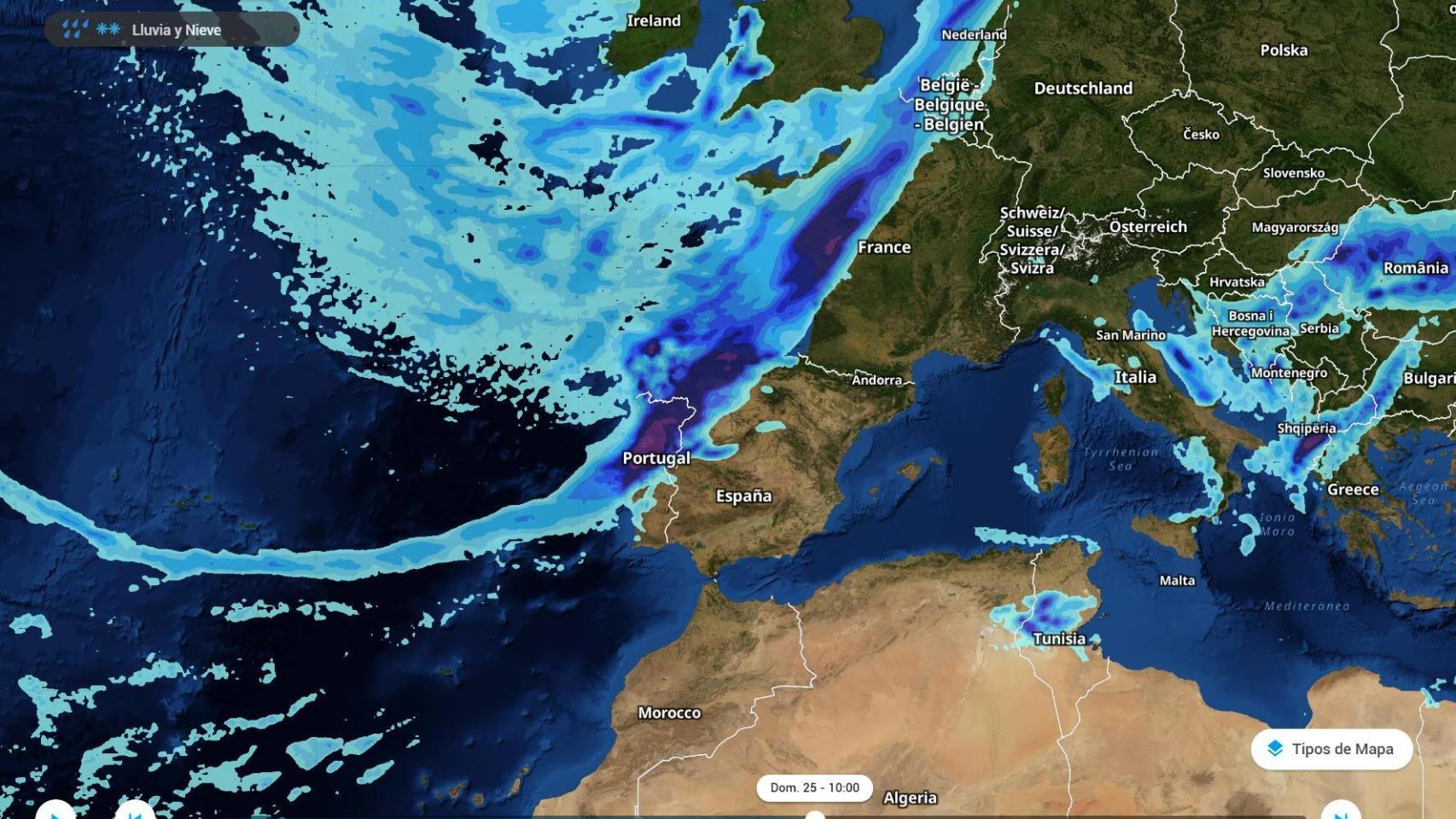 La entrada del frente frío de finales de octubre. Meteored/tiempo.com.