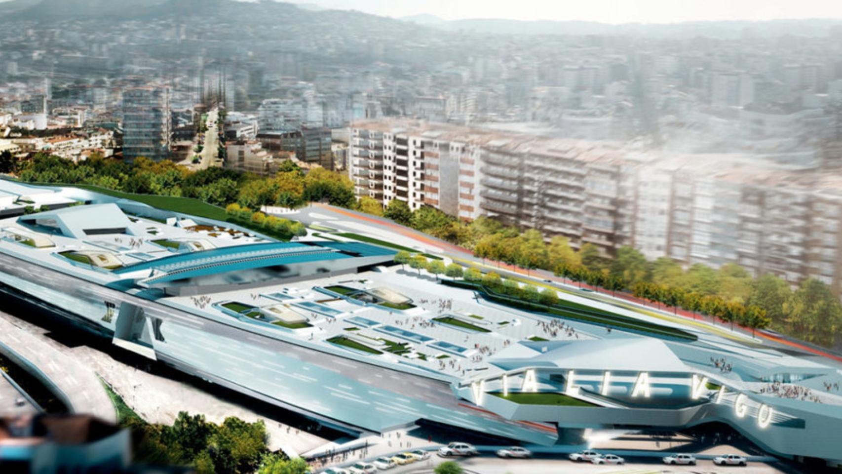Vista aérea del proyecto Vialia Vigo.