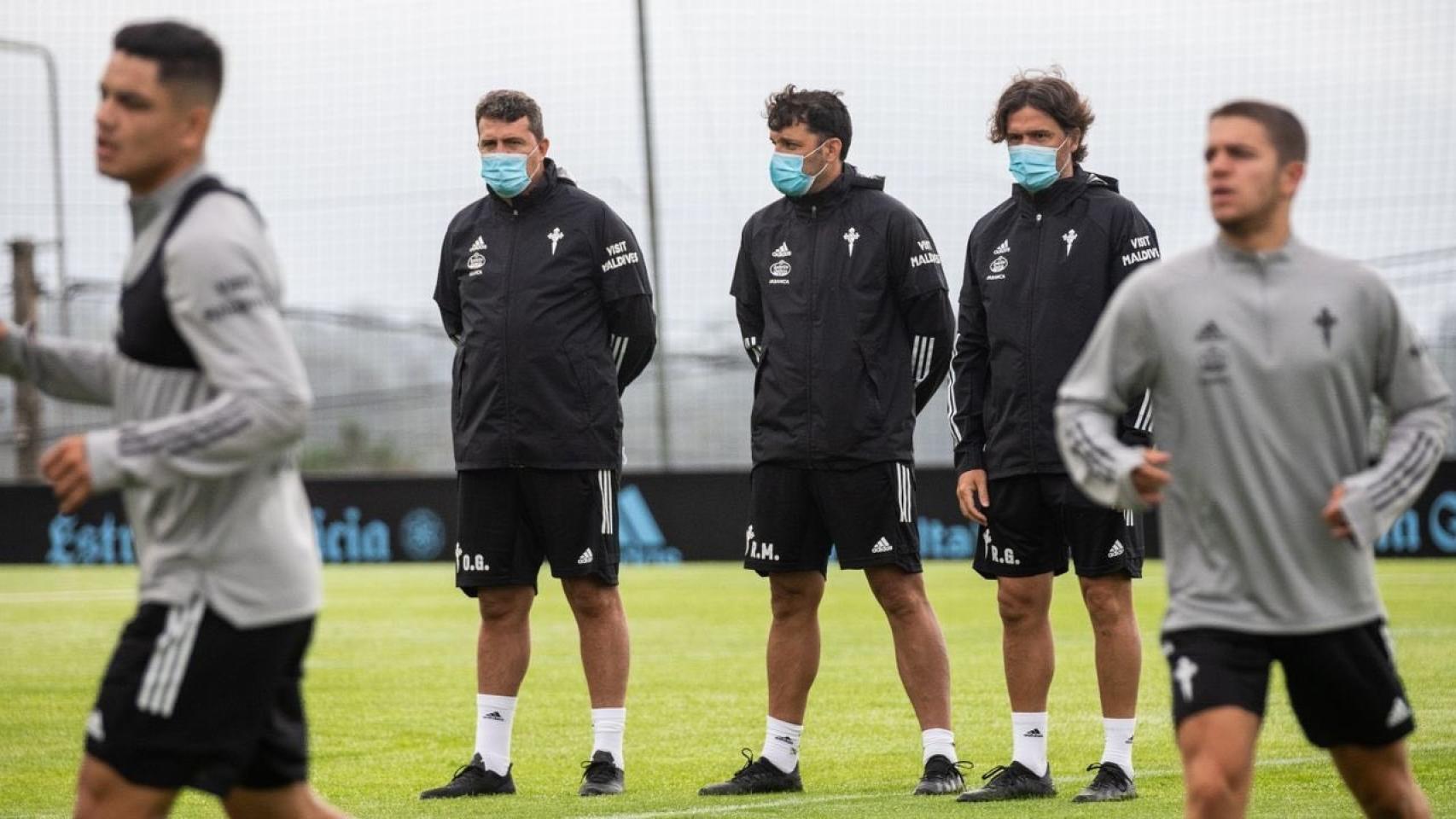 Óscar García y Roger García durante un entrenamiento.