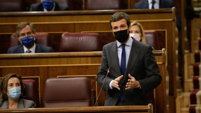 Pablo Casado, presidente del PP, durante la sesión de control al Gobierno.
