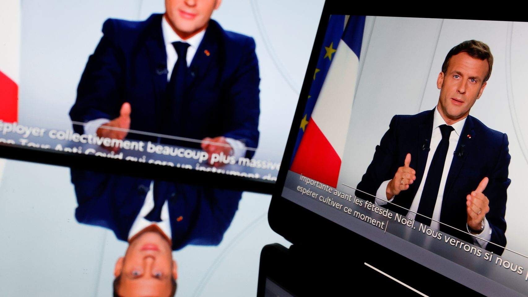 Emmanuel Macron durante la intervención televisiva donde ha anunciado el nuevo confinamiento de Francia.