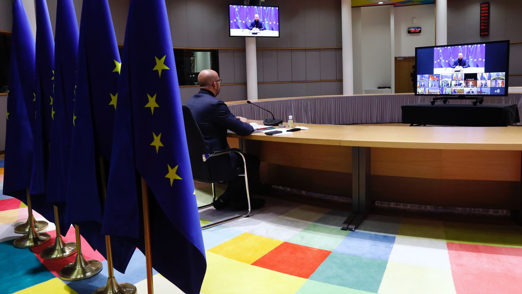 El presidente del Consejo Europeo, Charles Michel, durante una videocumbre.