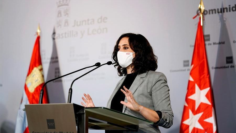 La presidenta de la Comunidad de Madrid, Isabel Díaz Ayuso, en la rueda de prensa del miércoles.