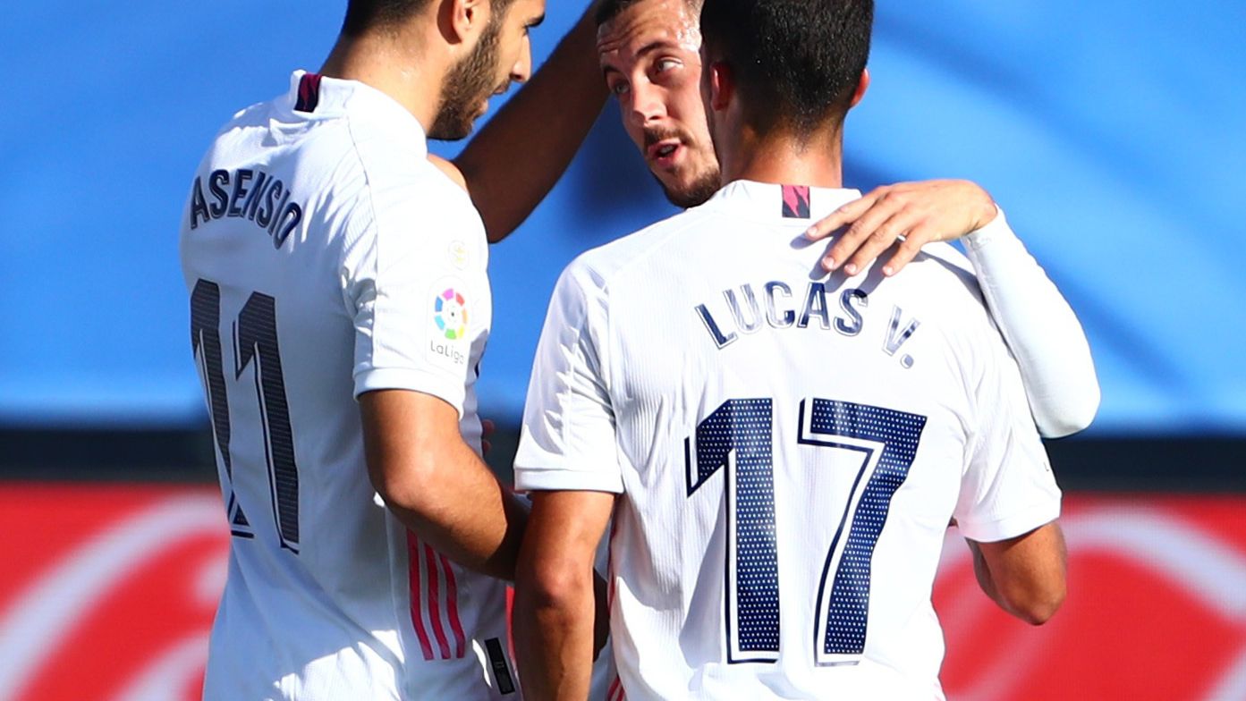 Asensio y Lucas Vázquez felicitan a Hazard por su gol al Huesca