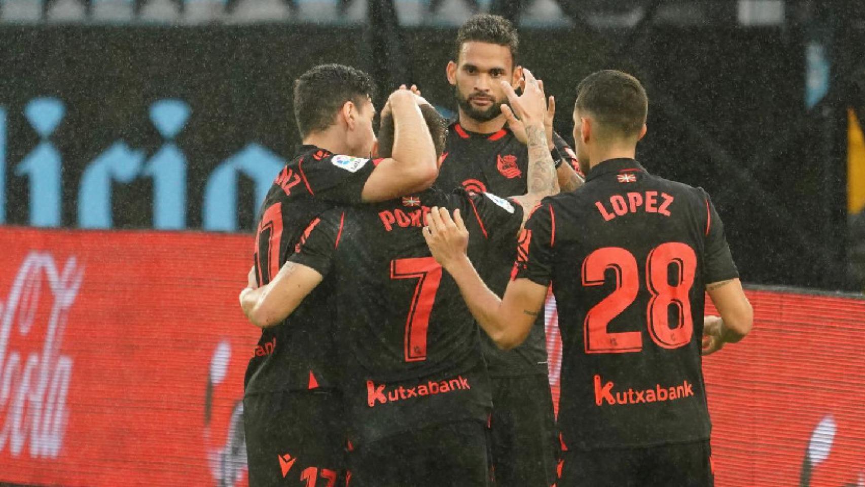 La Real Sociedad celebra un gol en Balaídos