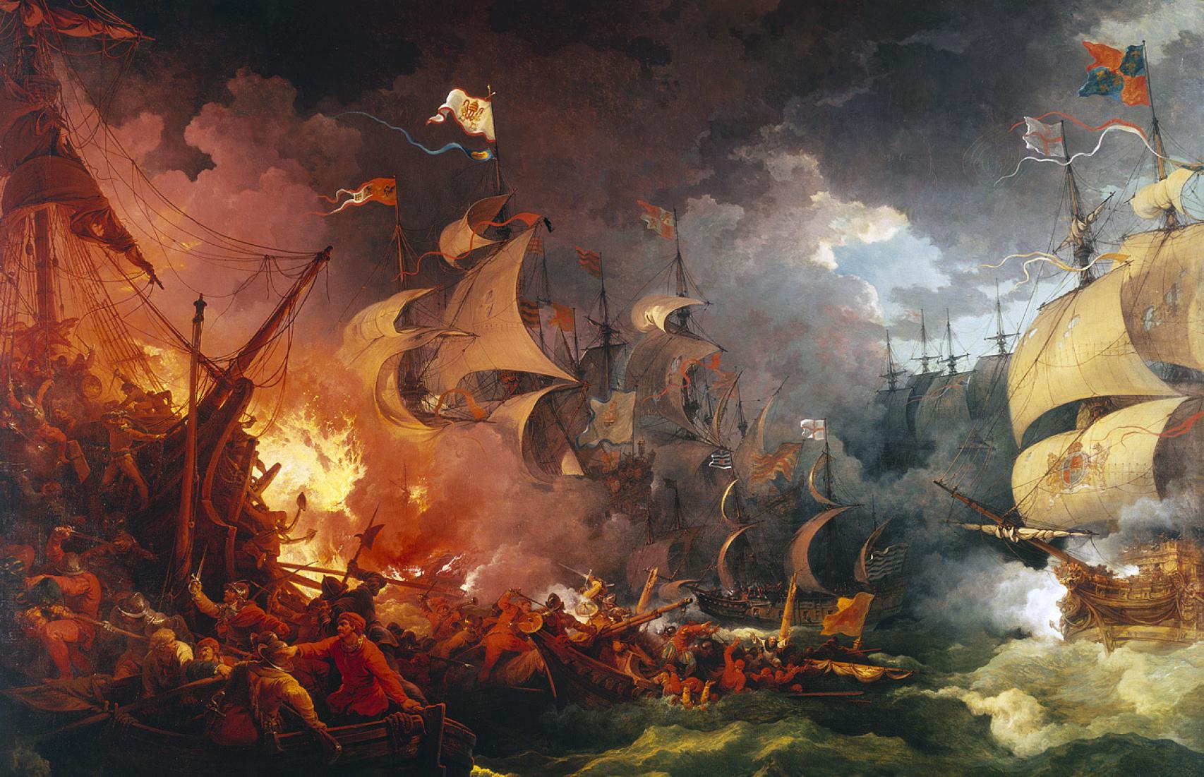 Derrota de la Armada Invencible, pintado en el año 1796.