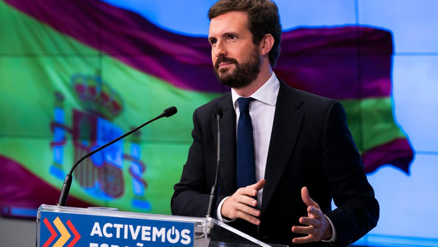 El presidente del PP, Pablo Casado, este martes.