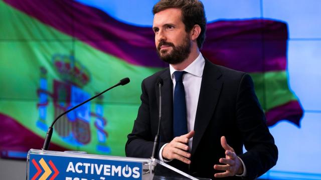 El presidente del PP, Pablo Casado, este martes.