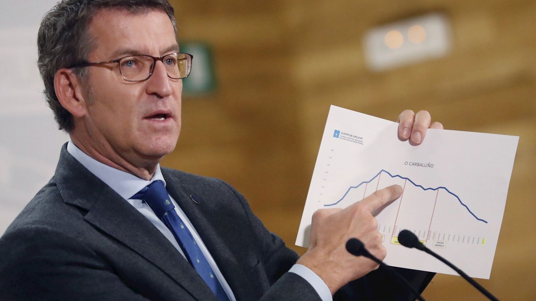 El presidente de la Xunta de Galicia, Alberto Núñez Feijóo, durante la presentación de las nuevas restricciones.