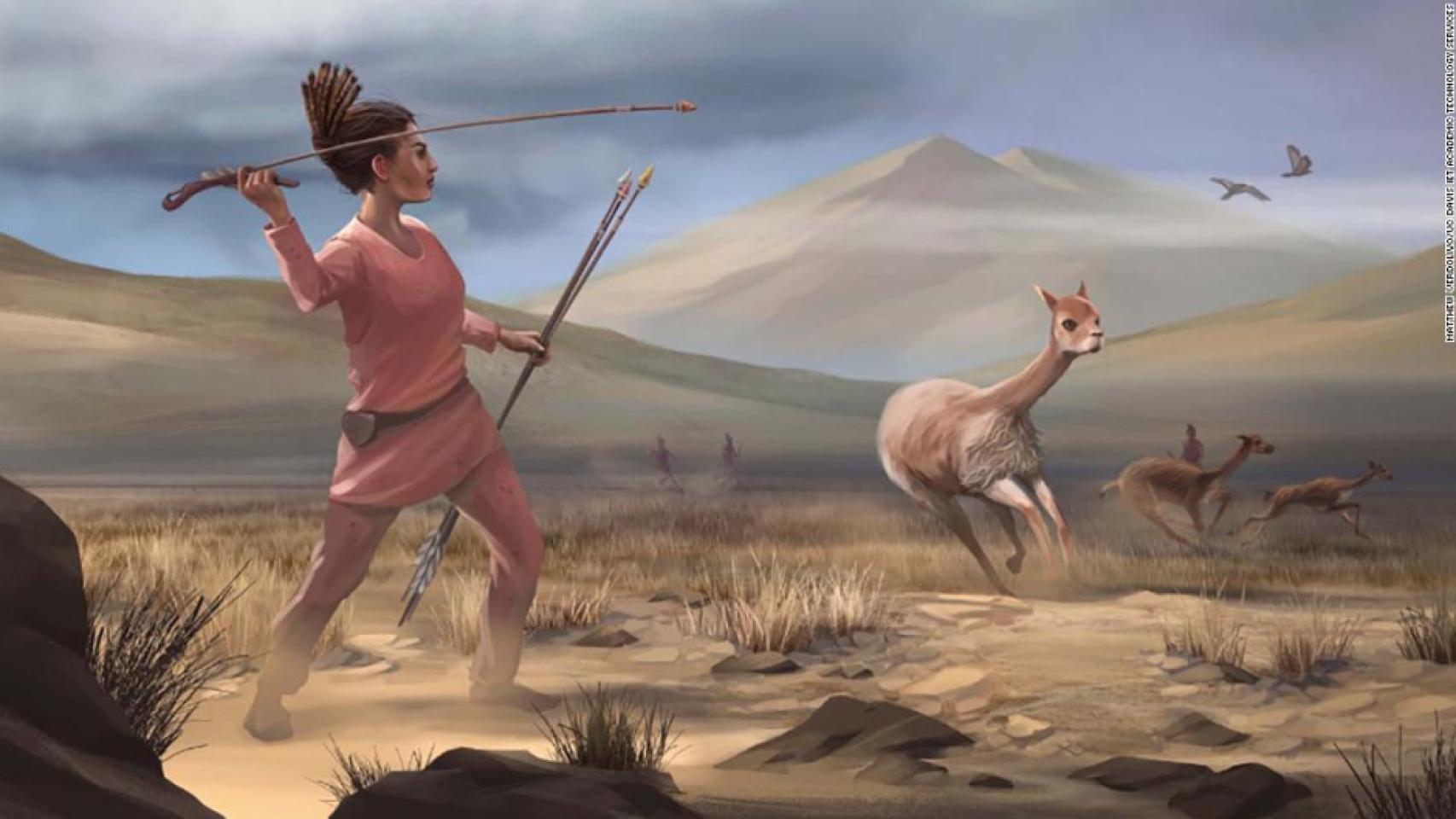 Dibujo de cómo las mujeres participarían de la caza mayor.