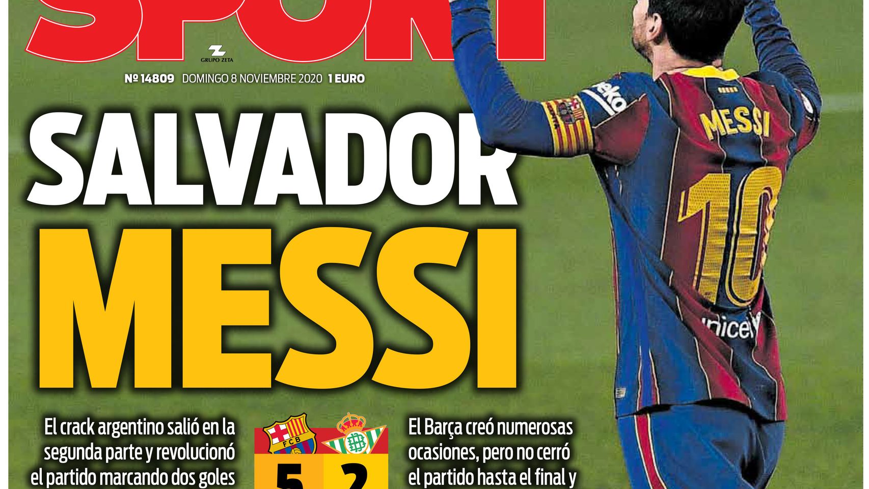 La portada del diario SPORT (08/11/2020)