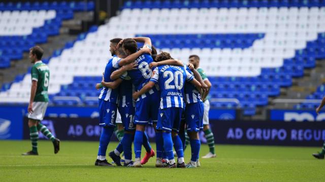 El Deportivo durante el encuentro contra el Coruxo.