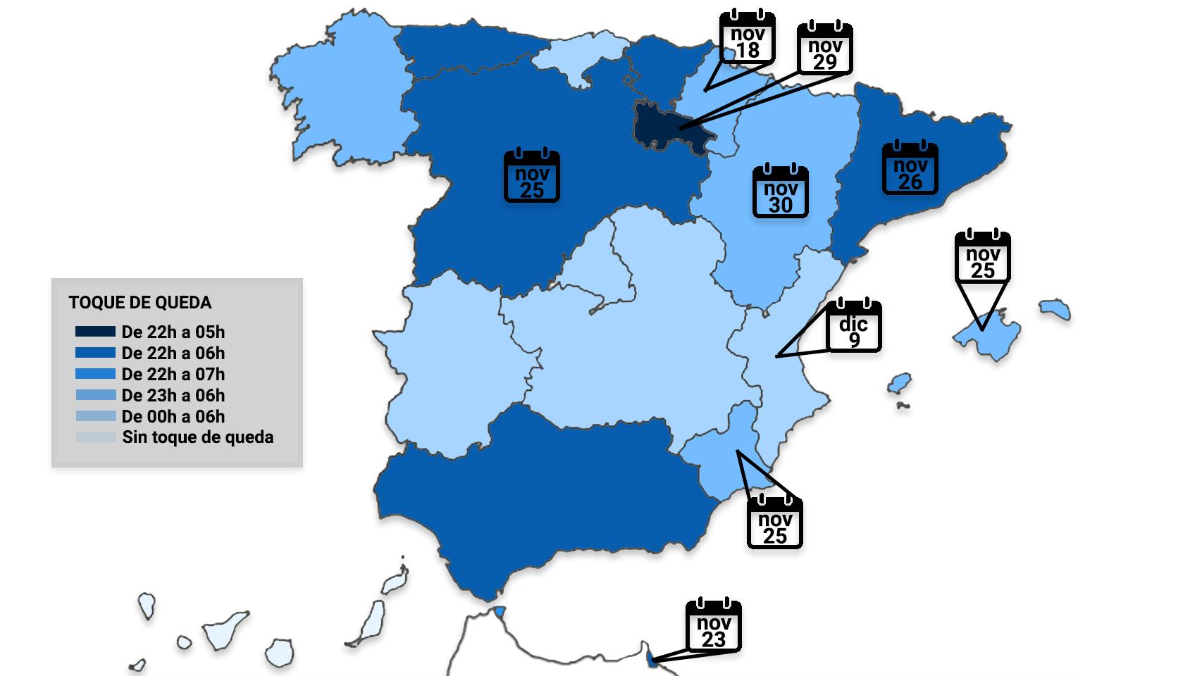 Cada autonomía establece su propio horario de restricciones nocturnas a partir de este lunes.