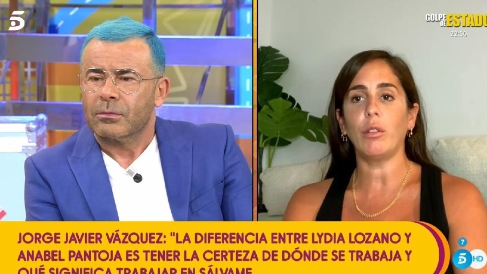 Jorge Javier y Anabel Pantoja durante la emisión de 'Sálvame Diario'.