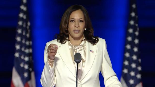 Kamala Harris, durante su primer discurso como vicepresidenta.