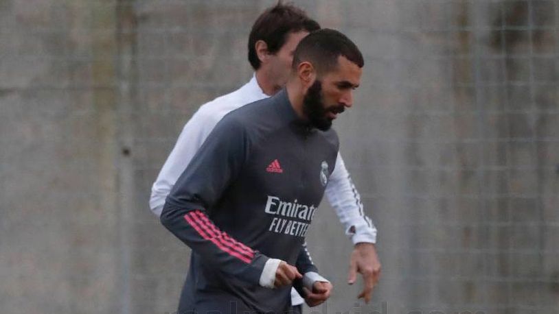 Karim Benzema, en un entrenamiento del Real Madrid