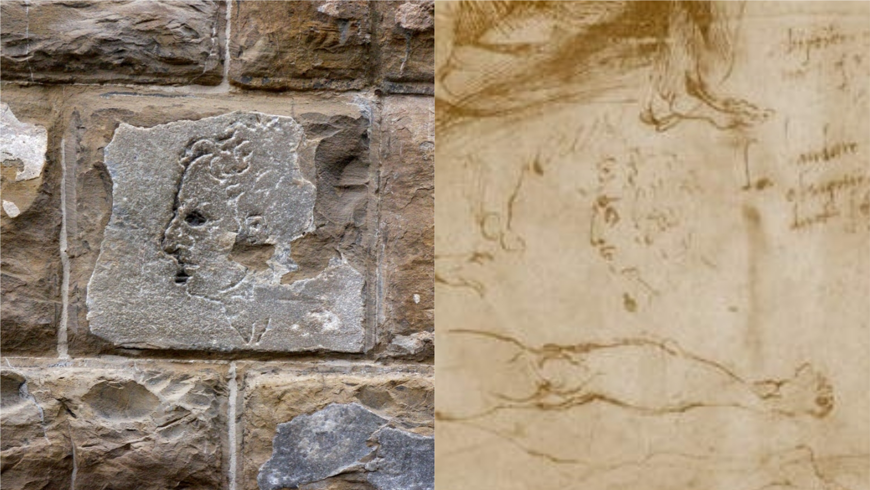 El grabado del Palazzo Vecchio, en Florencia, y el dibujo conservado en el Louvre.