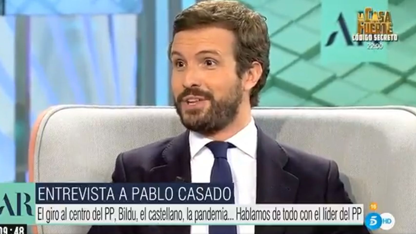 Pablo Casado, presidente del PP, en Telecinco.