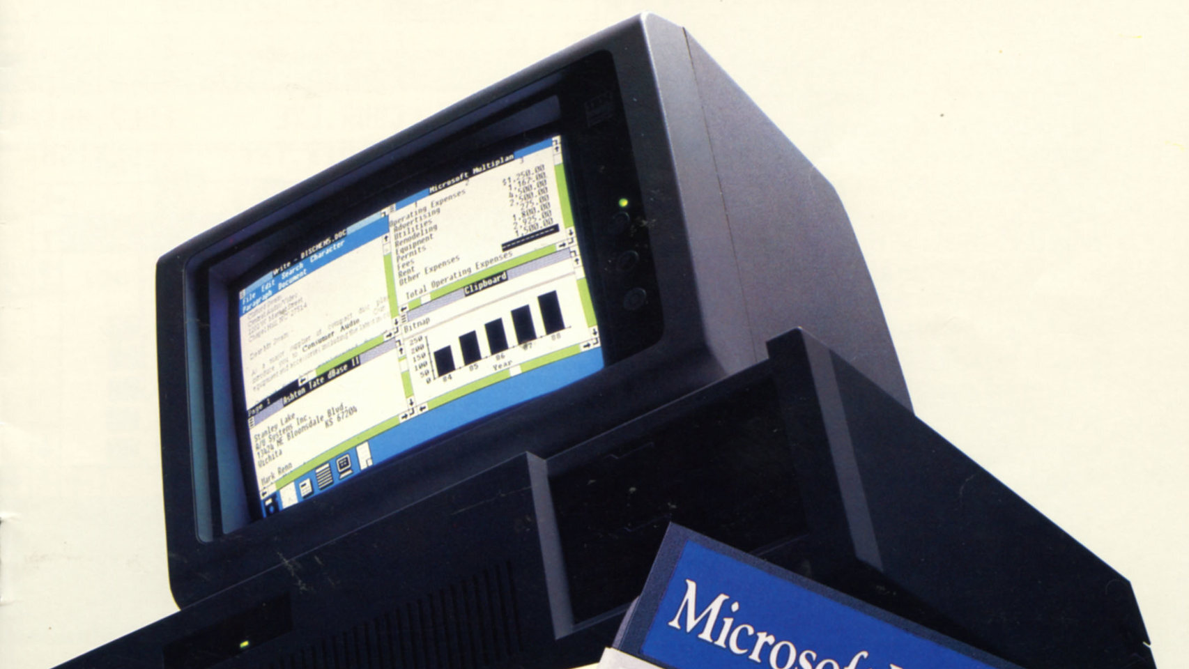 Anuncio con un ordenador con Windows 1.0