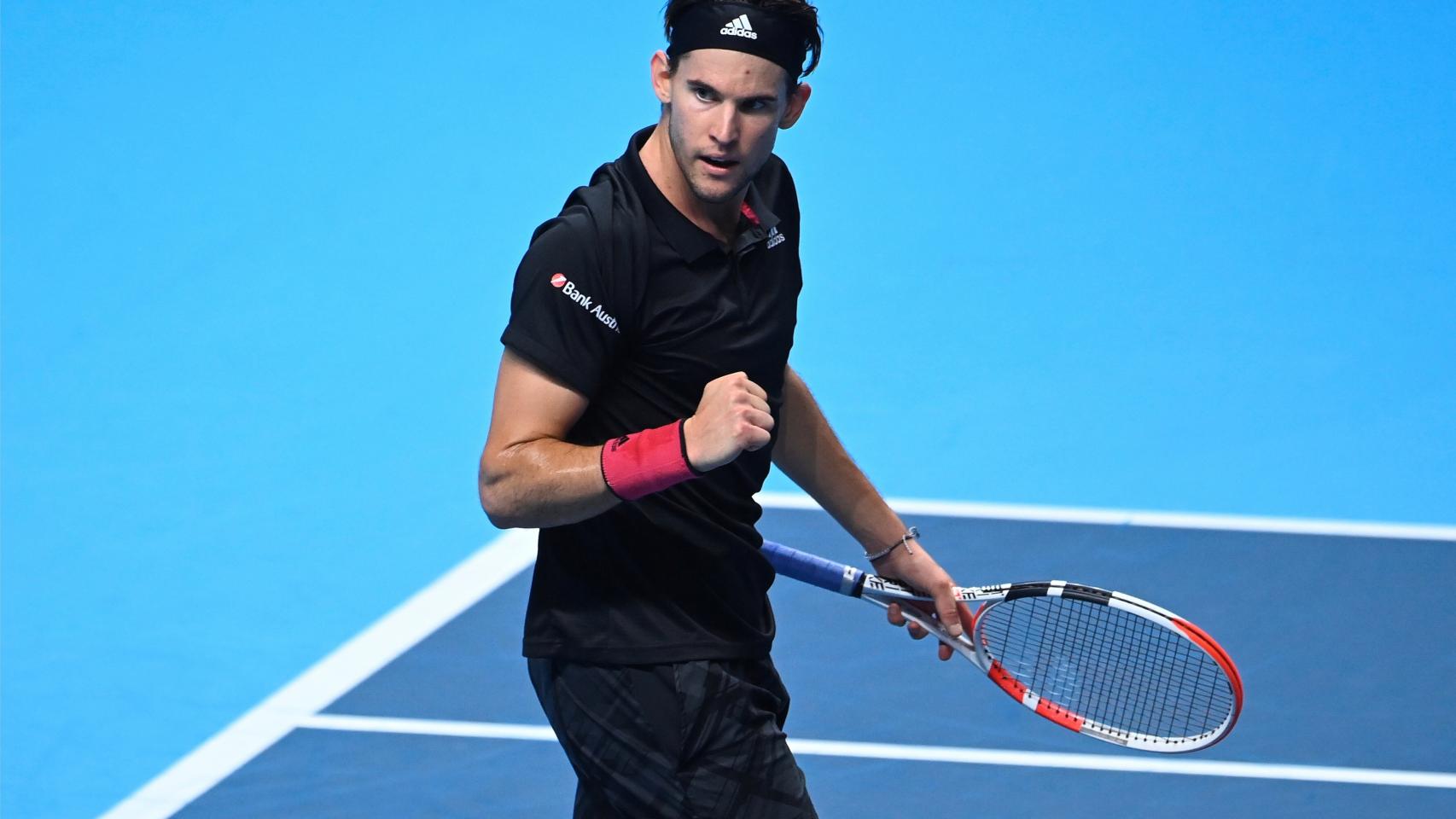 Thiem celebra su victoria ante Djokovic en las ATP Finals