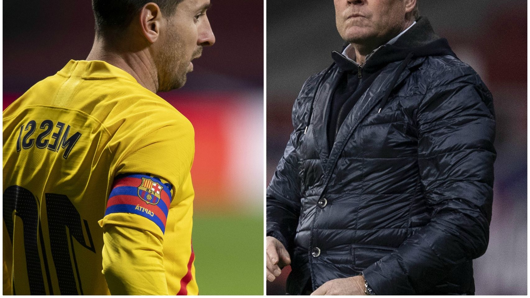 Messi y Koeman durante un partido ante el Atlético de Madrid