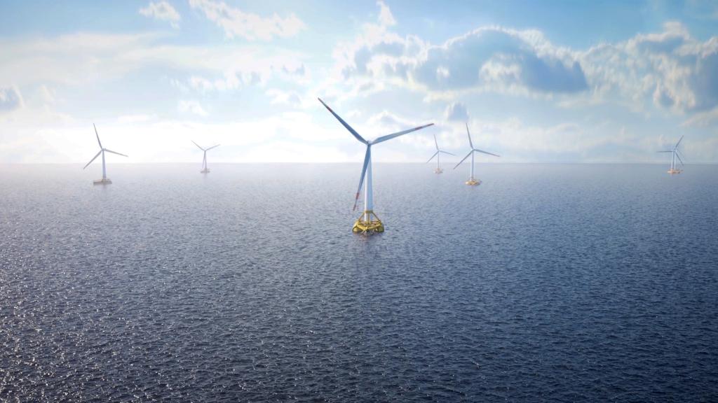 Un parque eólico marino flotante.