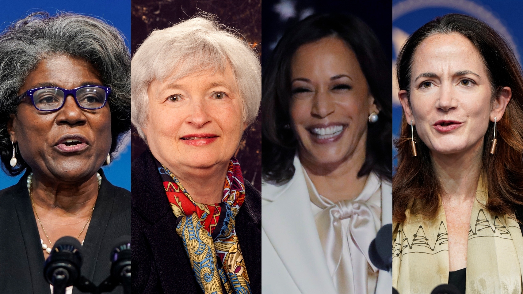 De izda a dcha: Linda Thomas-Greenfield, Janet Yellen, Kamala Harris y Avril Haines.