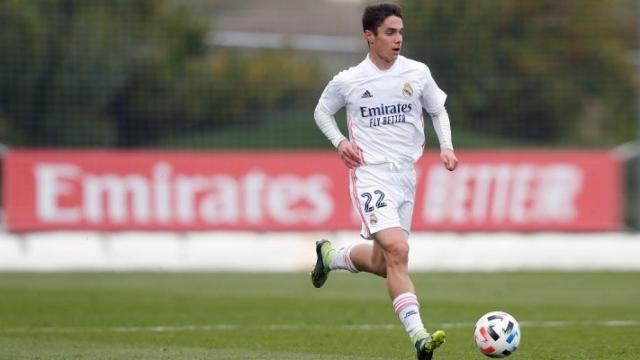 Sergio Arribas, durante el partido del Real Madrid Castilla frente al Poblense