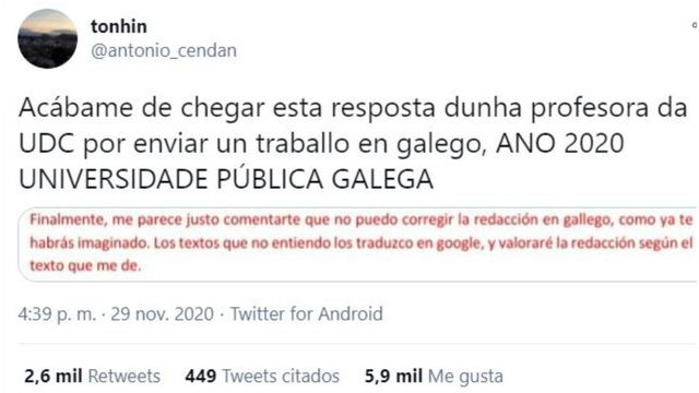 Un alumno denuncia que una profesora de la UDC se niega a corregir un trabajo en gallego