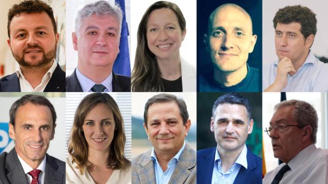 De izq. a dcha. y de arriba abajo, Eduardo Gómez Martín, director general de ESIC; Áureo Díaz-Carrasco, director de FEDIT; Helena Torras, Managing Partner de PaoCapital; David Yáñez, CEO y fundador de Vortex Bladeless; Nacho Mas, CEO de Startup Valencia; Rafael Brugnini, director general de SAP España; Paloma Real, directora general de Mastercard España; Rogelio Pozo, CEO de AZTI; Josu Ugarte, presidente de la Zona Ibérica en Schneider Electric; y Rogelio Velasco, Consejero de Transformación Económica, Industria, Conocimiento y Universidades de la Junta de Andalucía.