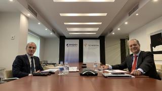 los presidentes de Seopan y Tecniberia, Julián Núñez y Pablo Bueno, respectivamente, en la rueda de prensa de presentación del plan.