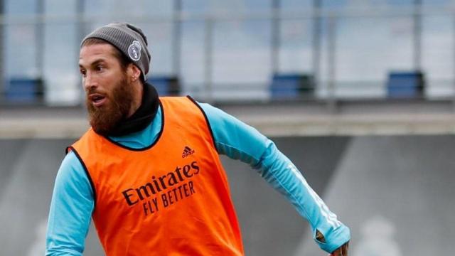 Sergio Ramos, durante un entrenamiento del Real Madrid
