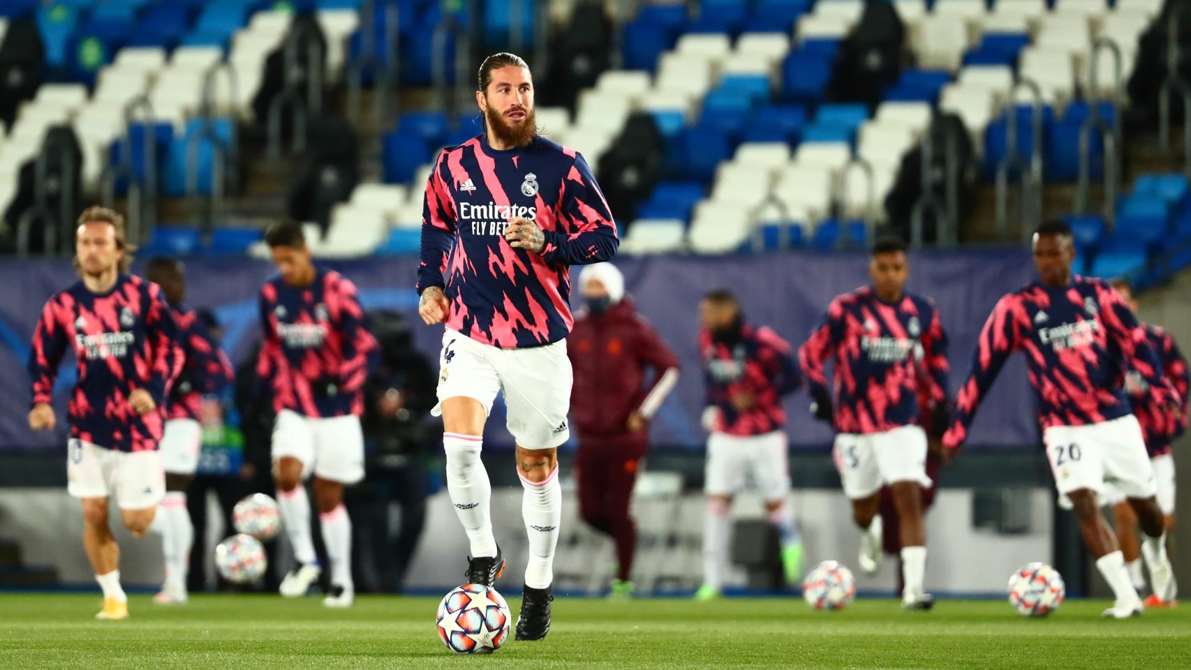 Sergio Ramos, en el calentamiento del Real Madrid
