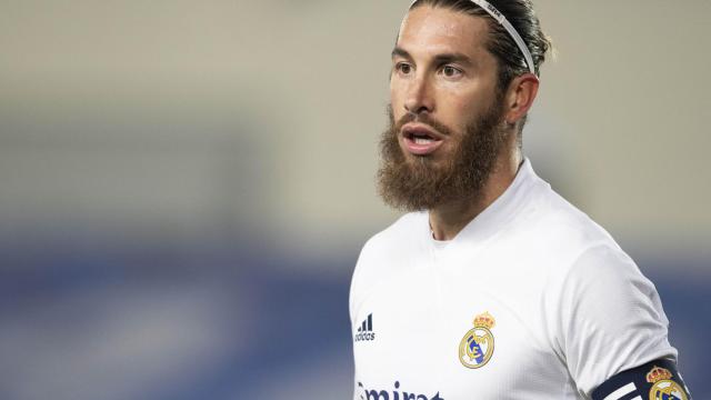 Sergio Ramos, durante el derbi ante el Atlético de Madrid